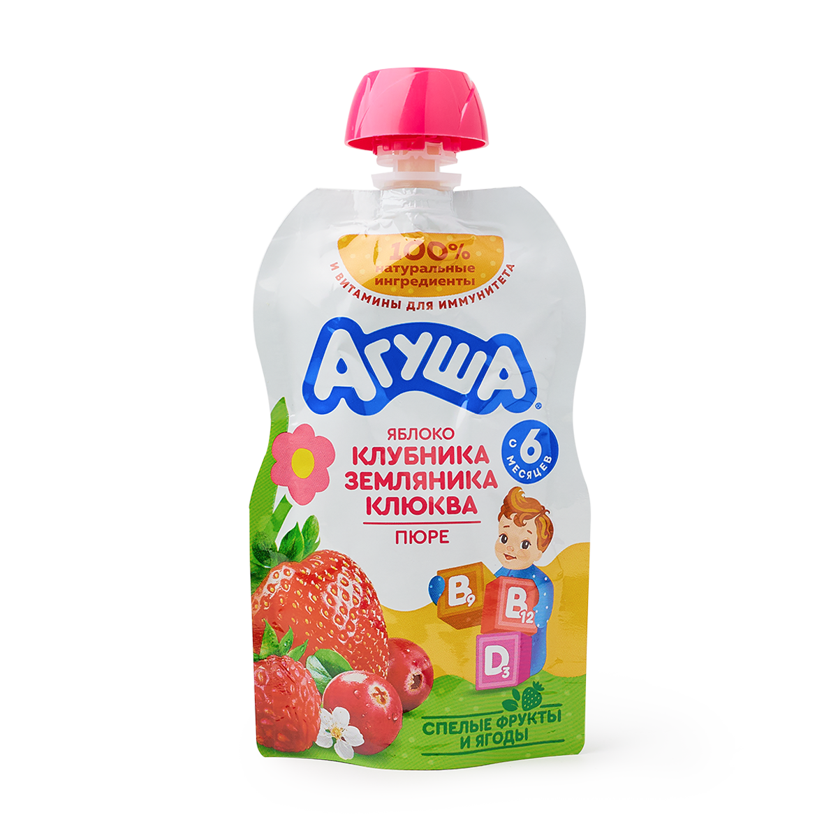 Изображение товара Пюре «Агуша» яблоко-клубника-земляника-клюква с 6 месяцев 80 г