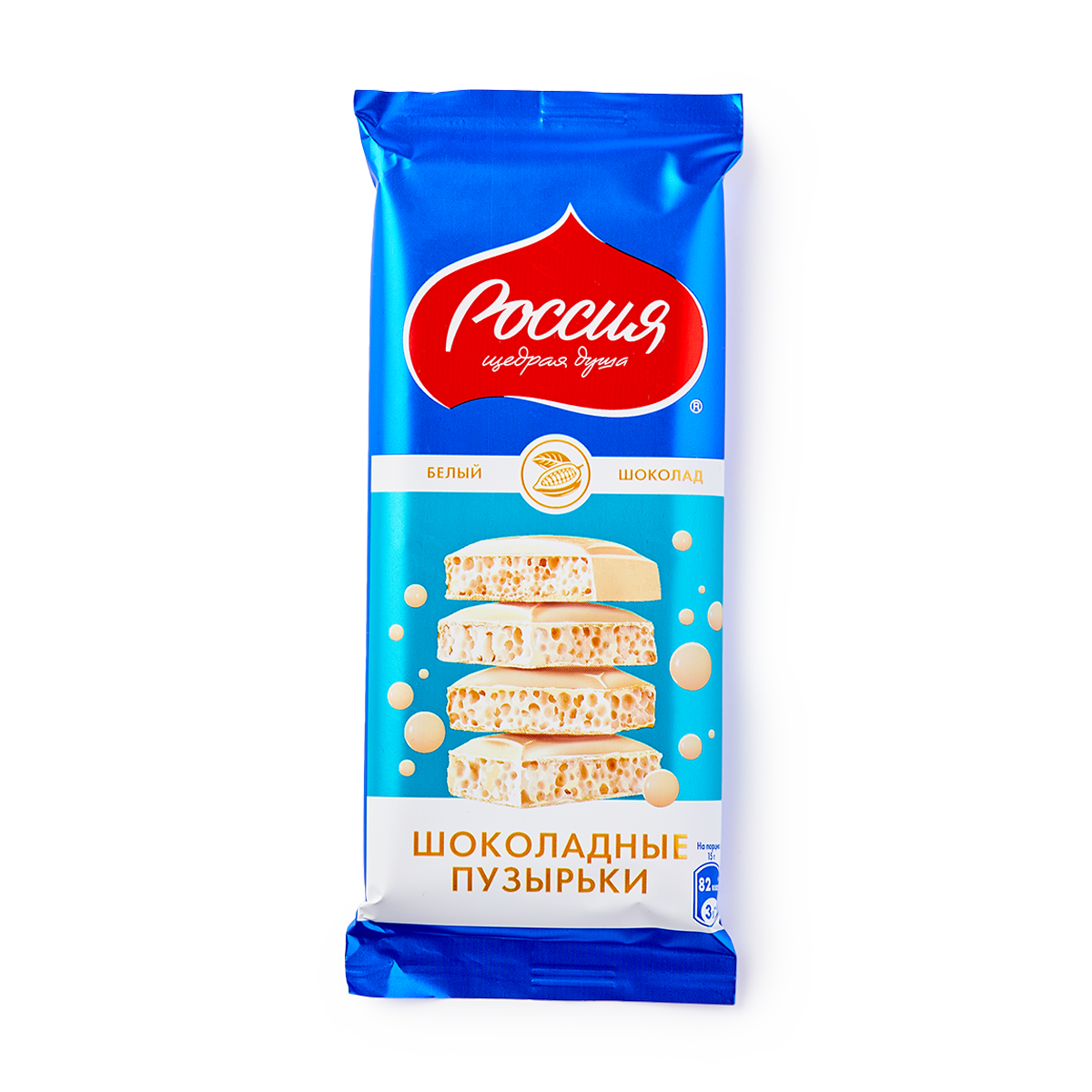 Изображение товара Шоколад пористый белый «Россия - щедрая душа!» Шоколадные пузырьки 75 г