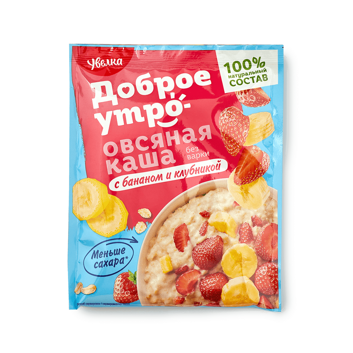 Изображение товара Каша овсяная без варки «Увелка» с бананом и клубникой 40 г