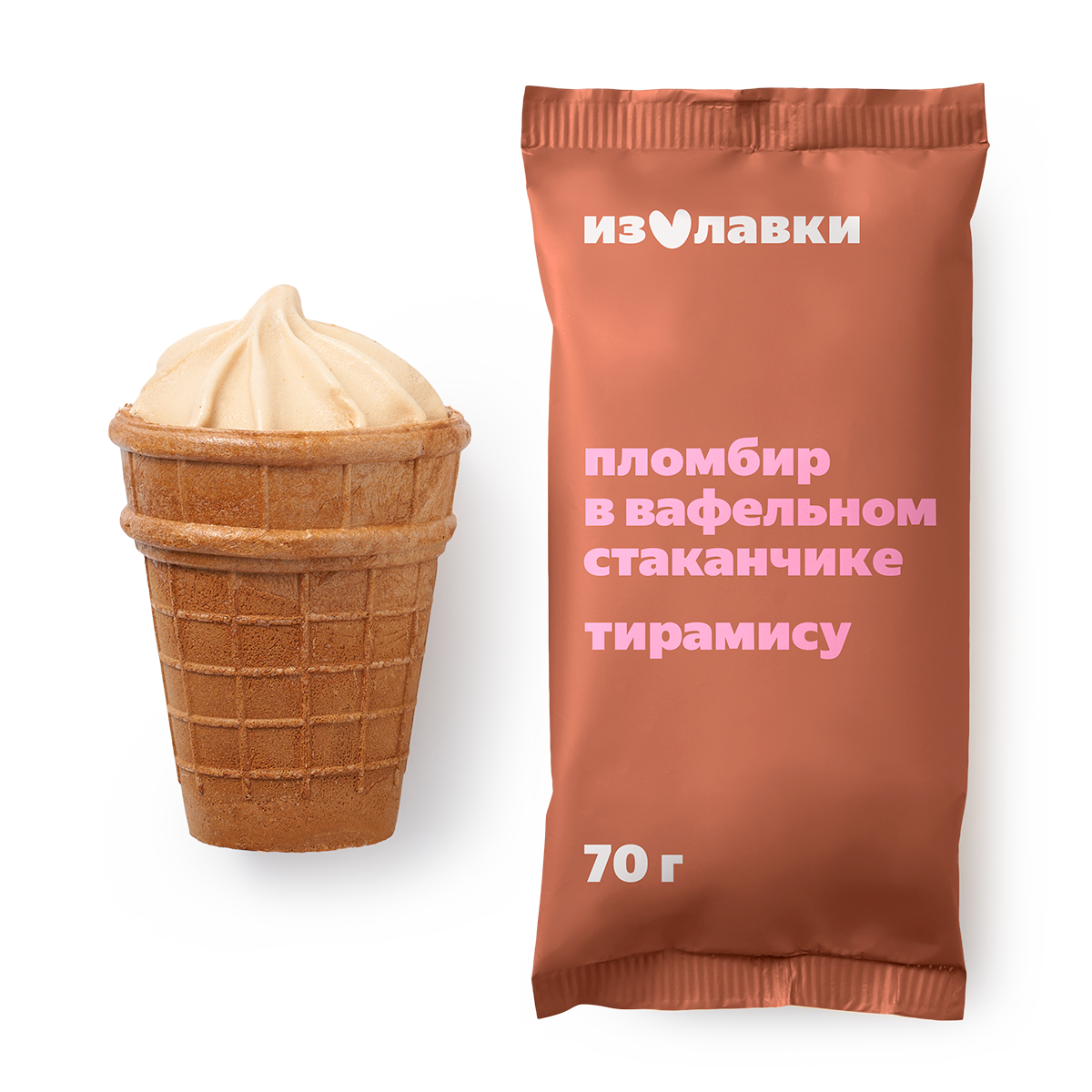 Изображение товара Мороженое пломбир «Из Лавки» Тирамису с кофе и печеньем в вафельном стаканчике с какао 70 г
