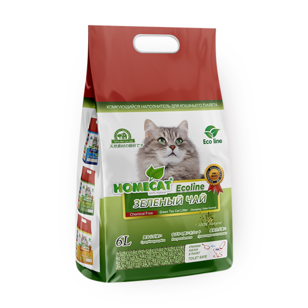 Изображение товара Наполнитель для кошачьего туалета Homecat Ecoline комкующийся с ароматом зелёного чая 6 л