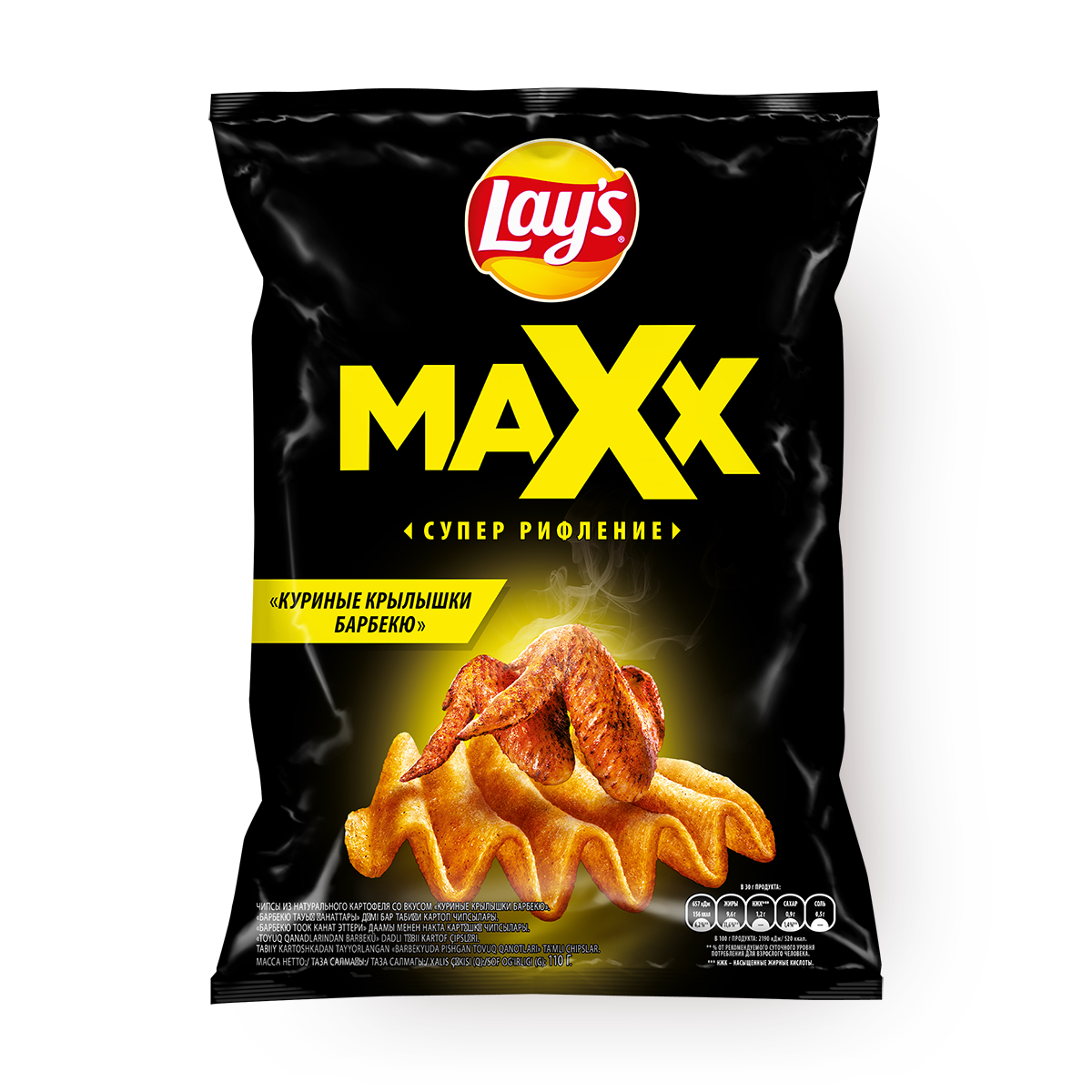 Изображение товара Чипсы Lay's Maxx Куриные крылышки барбекю рифлёные 110 г