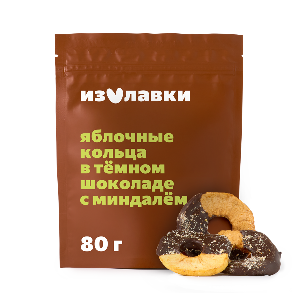 Изображение товара Яблоки «Из Лавки» в шоколадной глазури с миндалём кольца 80 г