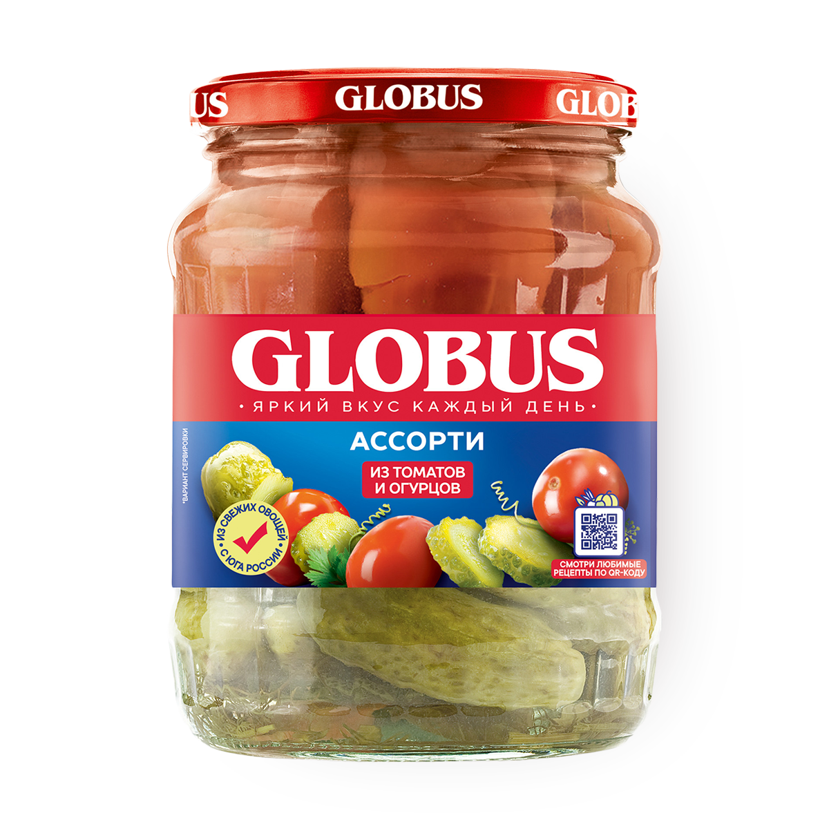 Изображение товара Ассорти из томатов и огурцов «Глобус» маринованное 720 мл