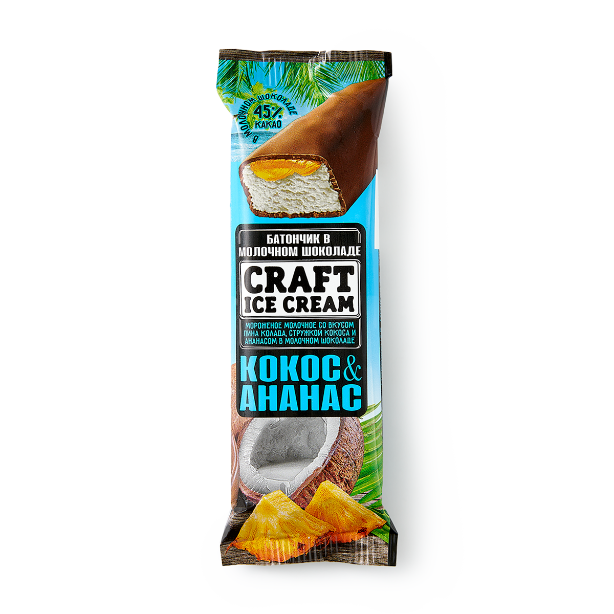 Изображение товара Мороженое Craft Ice Cream кокос и ананас в молочном шоколаде 80 г