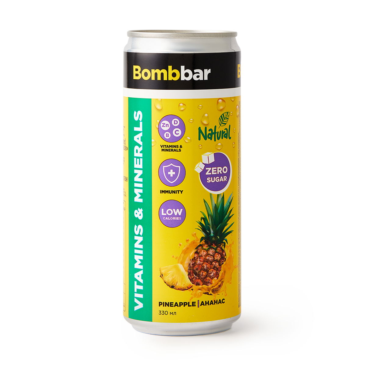 Изображение товара Лимонад витаминизированный Bombbar ананас без сахара 330 мл