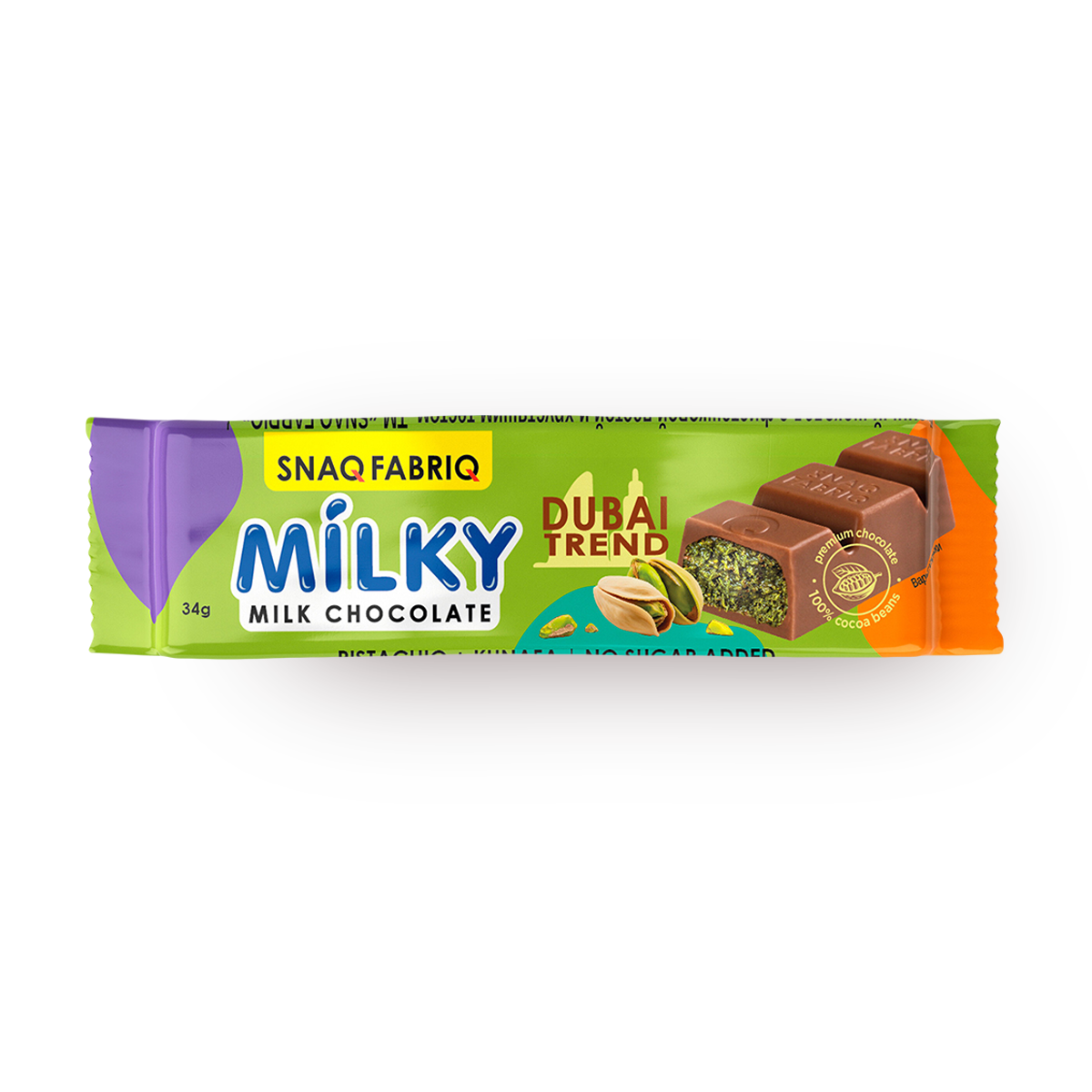 Изображение товара Молочный шоколад Snaq Fabriq с фисташковой пастой и хрустящим тестом 34 г
