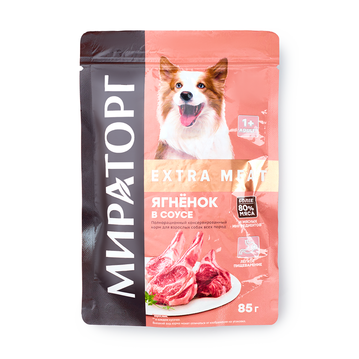 Изображение товара Влажный корм для собак всех пород «Мираторг» Extra Meat с ягнёнком в соусе 85 г