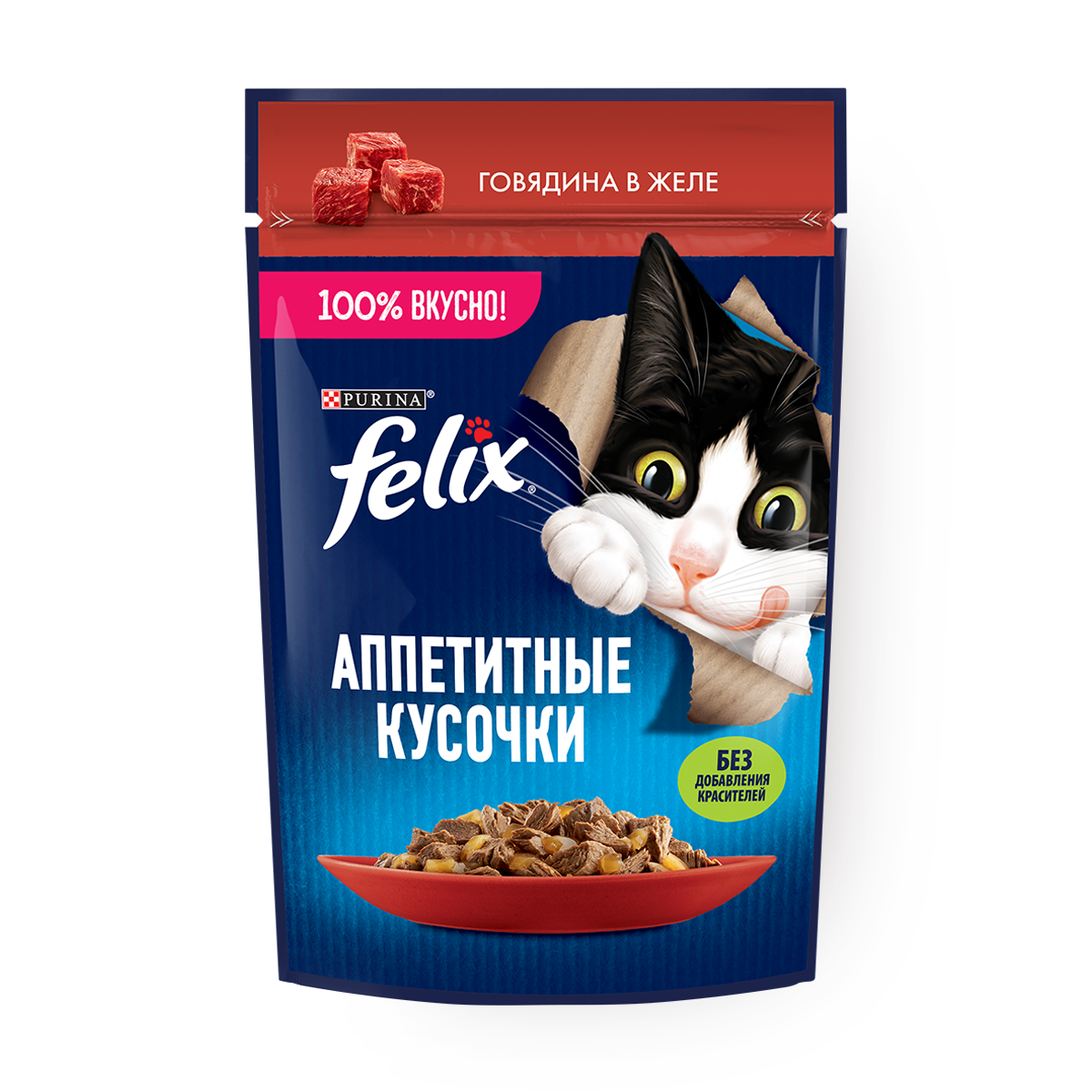 Изображение товара Влажный корм для кошек Felix Аппетитные кусочки говядина в желе 75 г