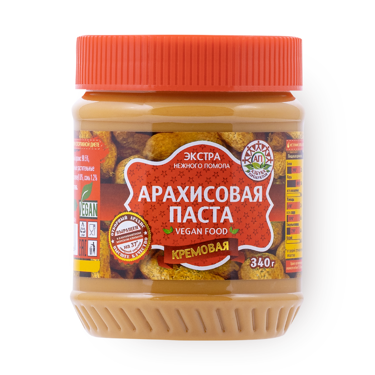 Изображение товара Паста арахисовая кремовая «Азбука продуктов» vegan 340 г