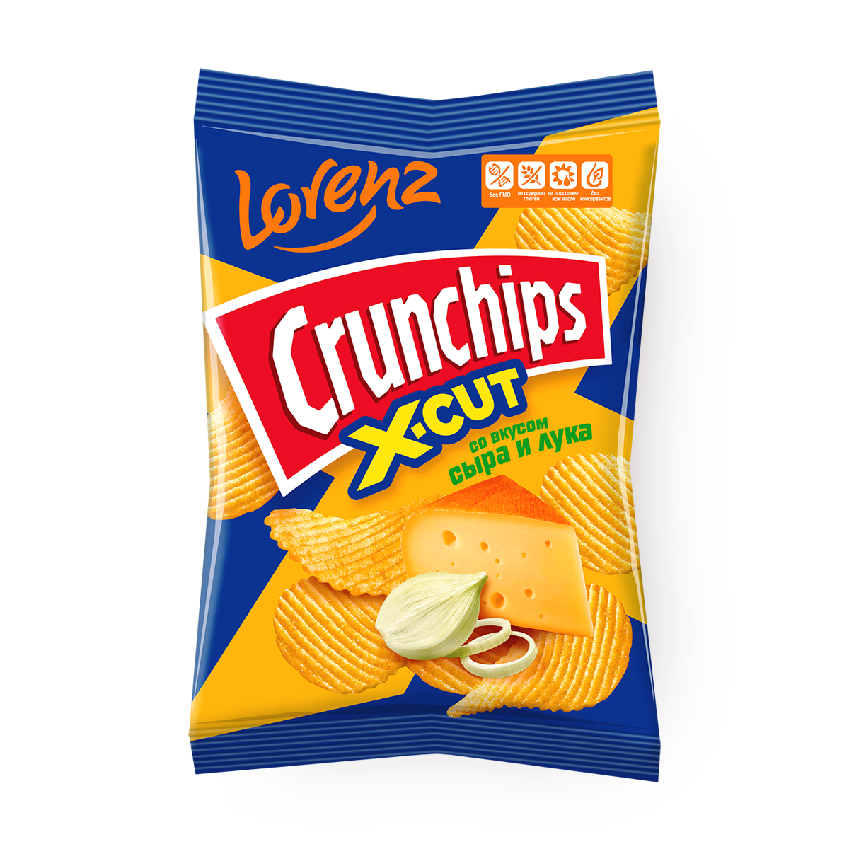 Изображение товара Чипсы Crunchips X-Cut Lorenz вкус сыра и лука рифлёные 70 г