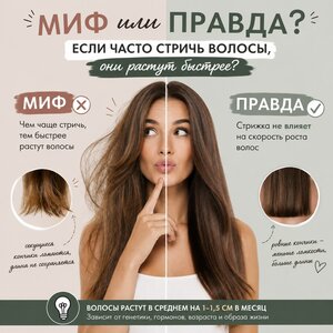 ✂️ Миф или правда: если часто стричь волосы, они растут быстрее? Спойлер: миф! 😌 Стрижка никак не влияет на скорость р…