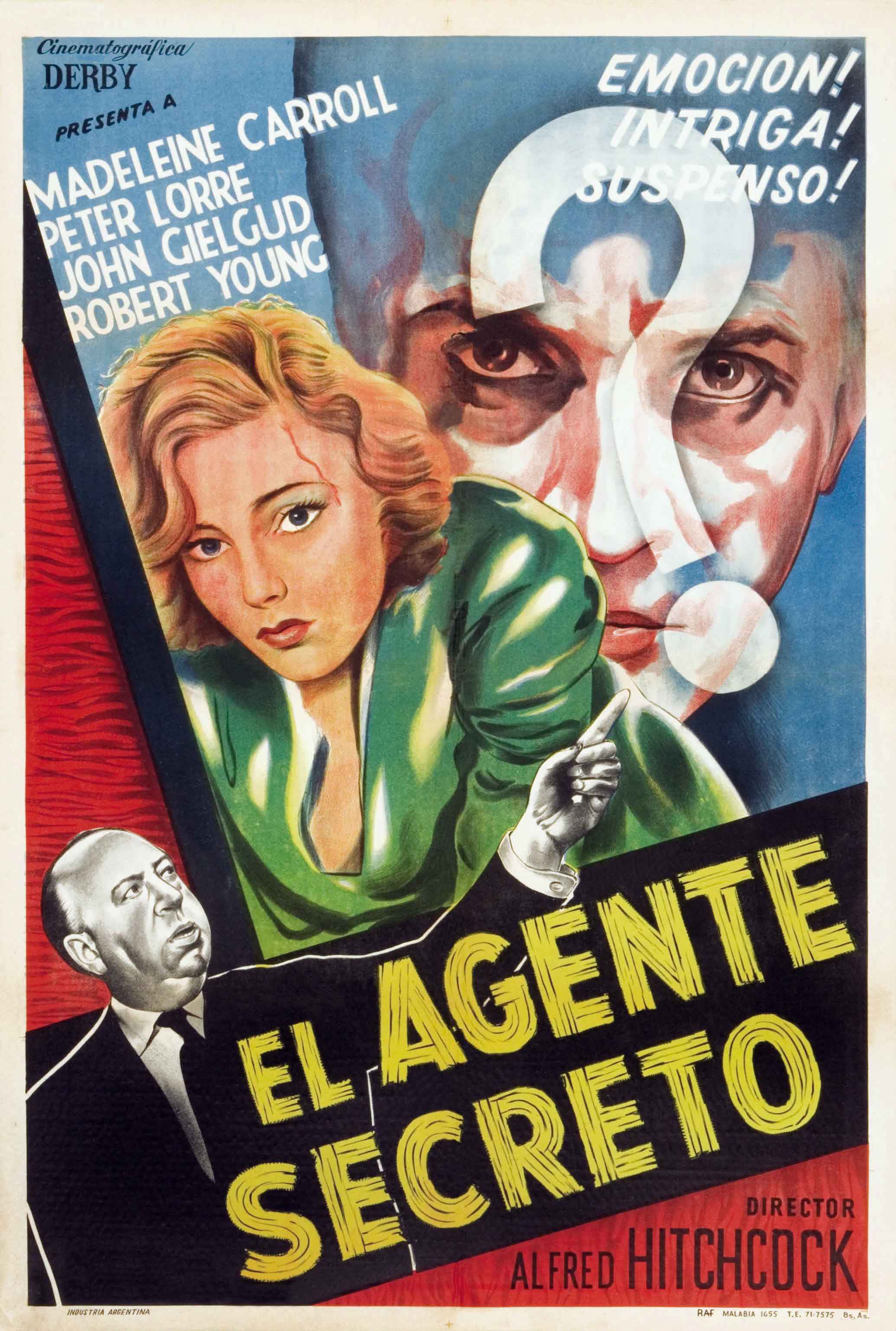 Secret Agent aka El agente secreto (1936, dir. Alfred Hitchcock) Argentinian 1960s re-release poster