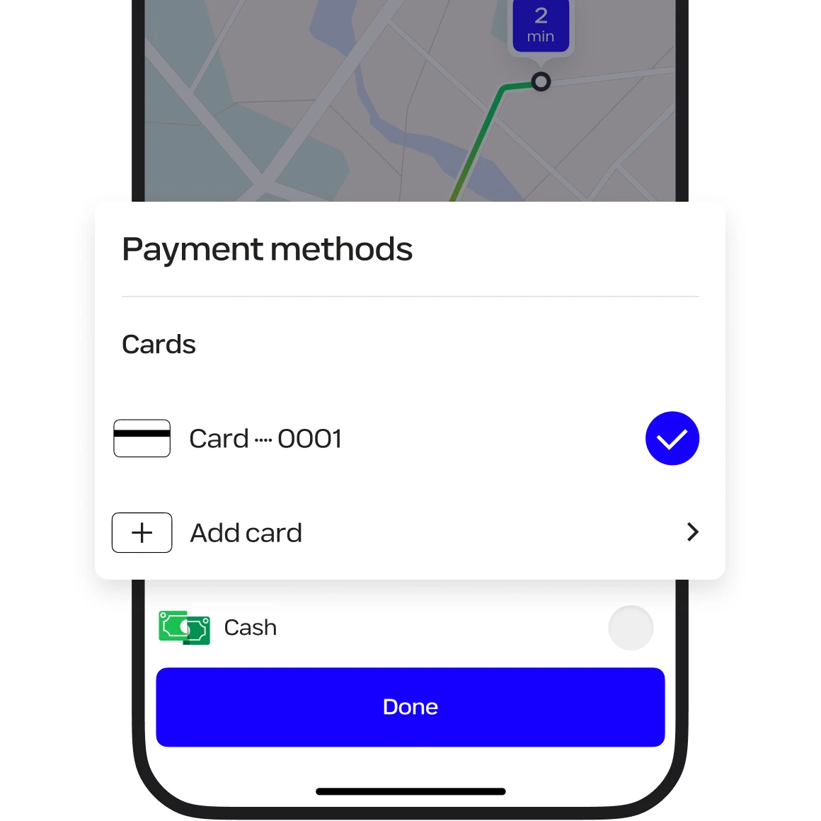 Pay with cash or card