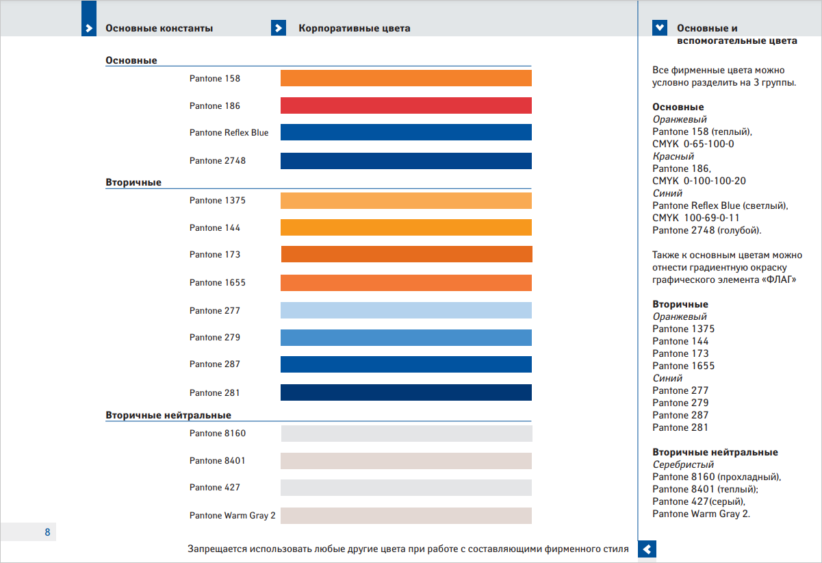 В брендбуке должны быть указаны палитра, основные и акцентные цвета