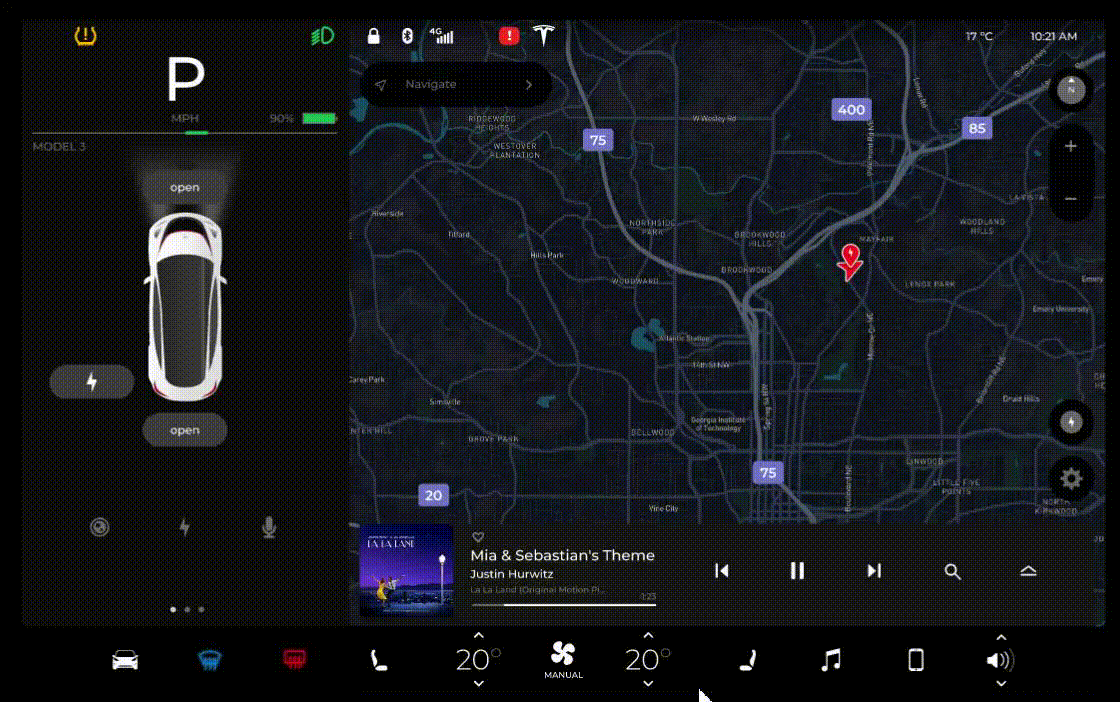 Пример работы в фигме: прототип интерфейса Tesla Model 3: можно изменить режимы
