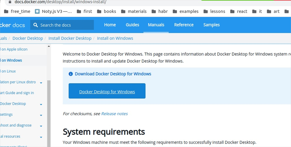 Установка Docker для Windows с официальной страницы