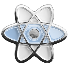 Логотип: React (стилизованная звезда с шестиугольником в центре)