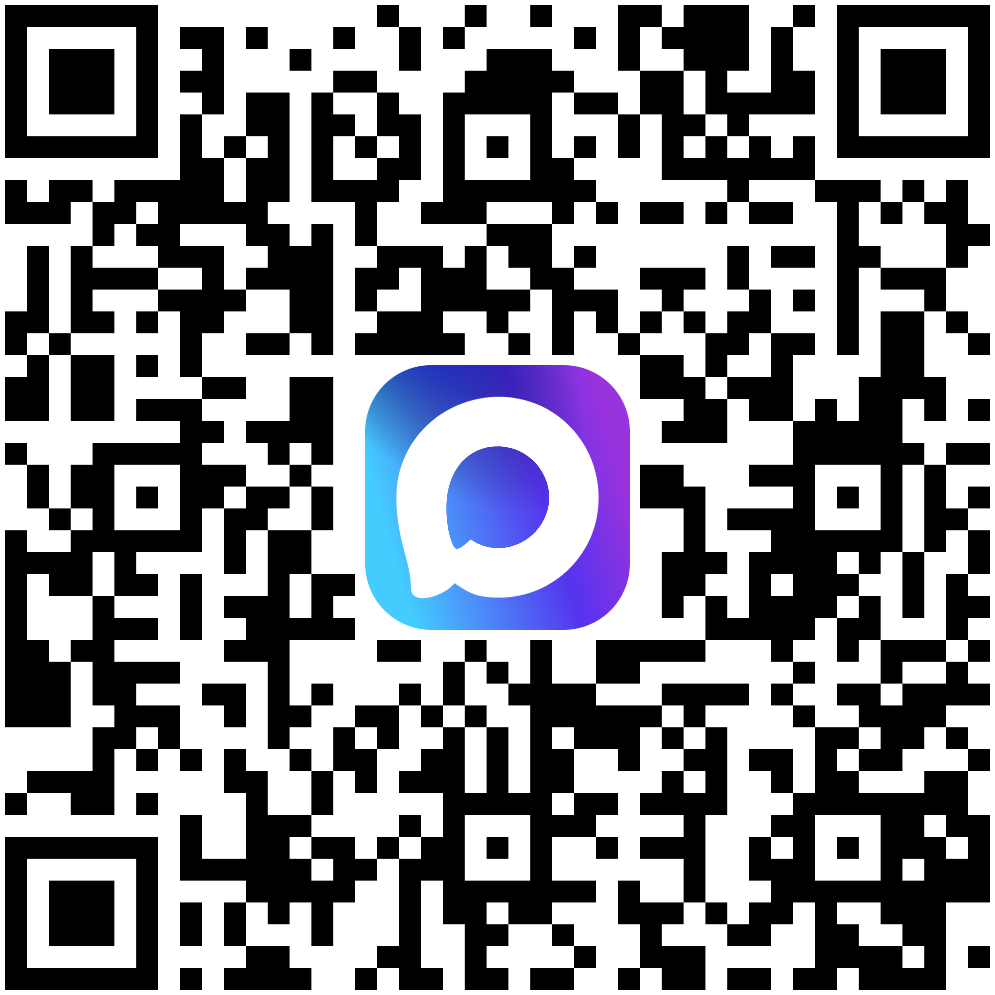 QR-код с логотипом Telegram в центре (голубой круг с белым бумажным самолётиком)
