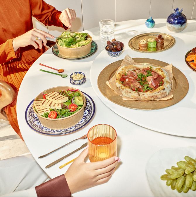 An dining table set with exquisite dishes