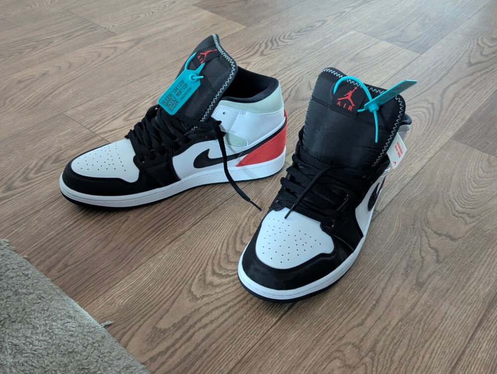 custom review-Jordan Air Jordan 1 MID SE MID Топ Винтажные баскетбольные кроссовки Мужской Белый Красный