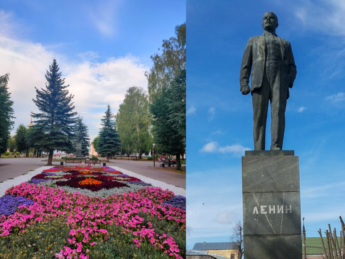 Сейчас на площади благоустроенный сквер с клумбами, велосипедной дорожкой, зонами отдыха в тени красивых елей