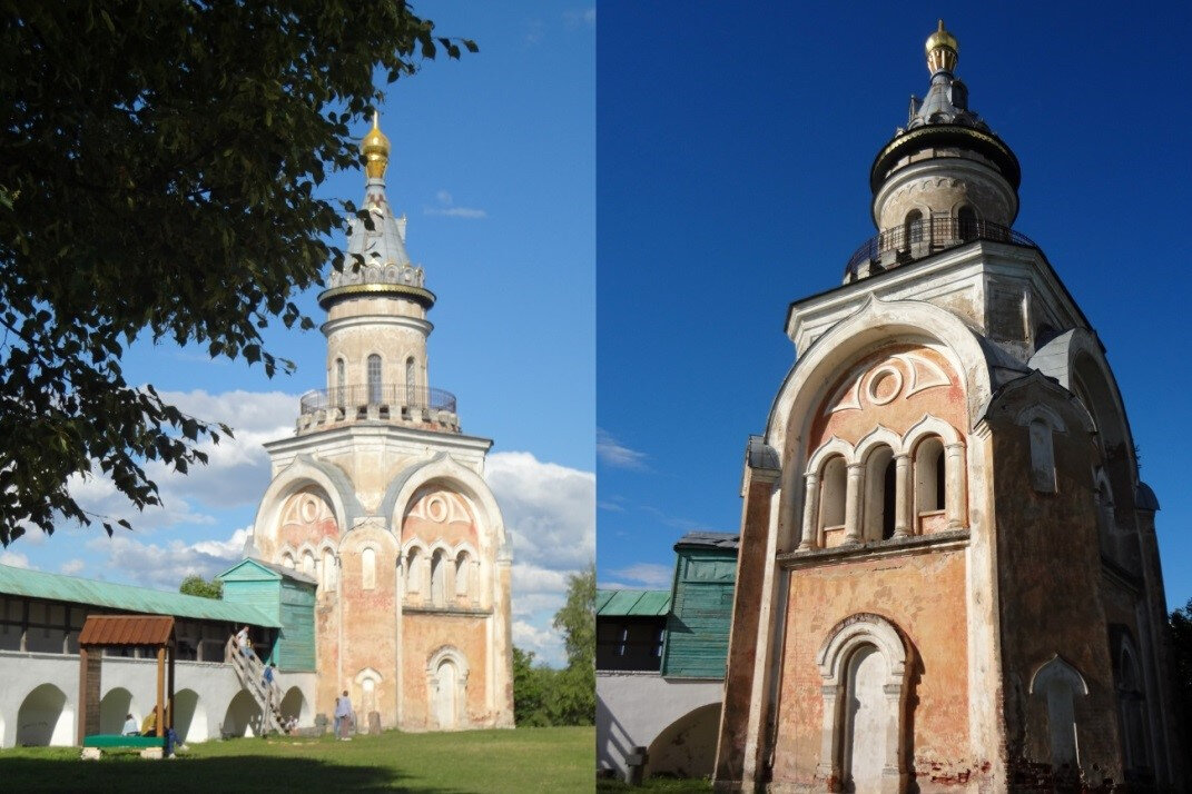 В декоре башни есть элементы неорусского стиля и готики, хотя само здание относится больше к эклектике