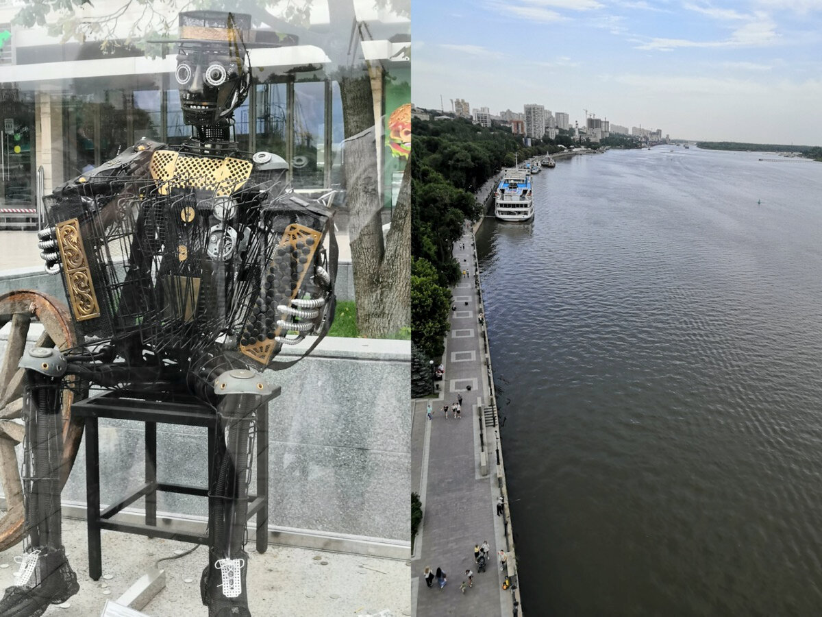 Здесь, на набережной оживленно, много кафе и ресторанов, необычных скульптур и красивых смотровых площадок с прекрасным видом на Дон