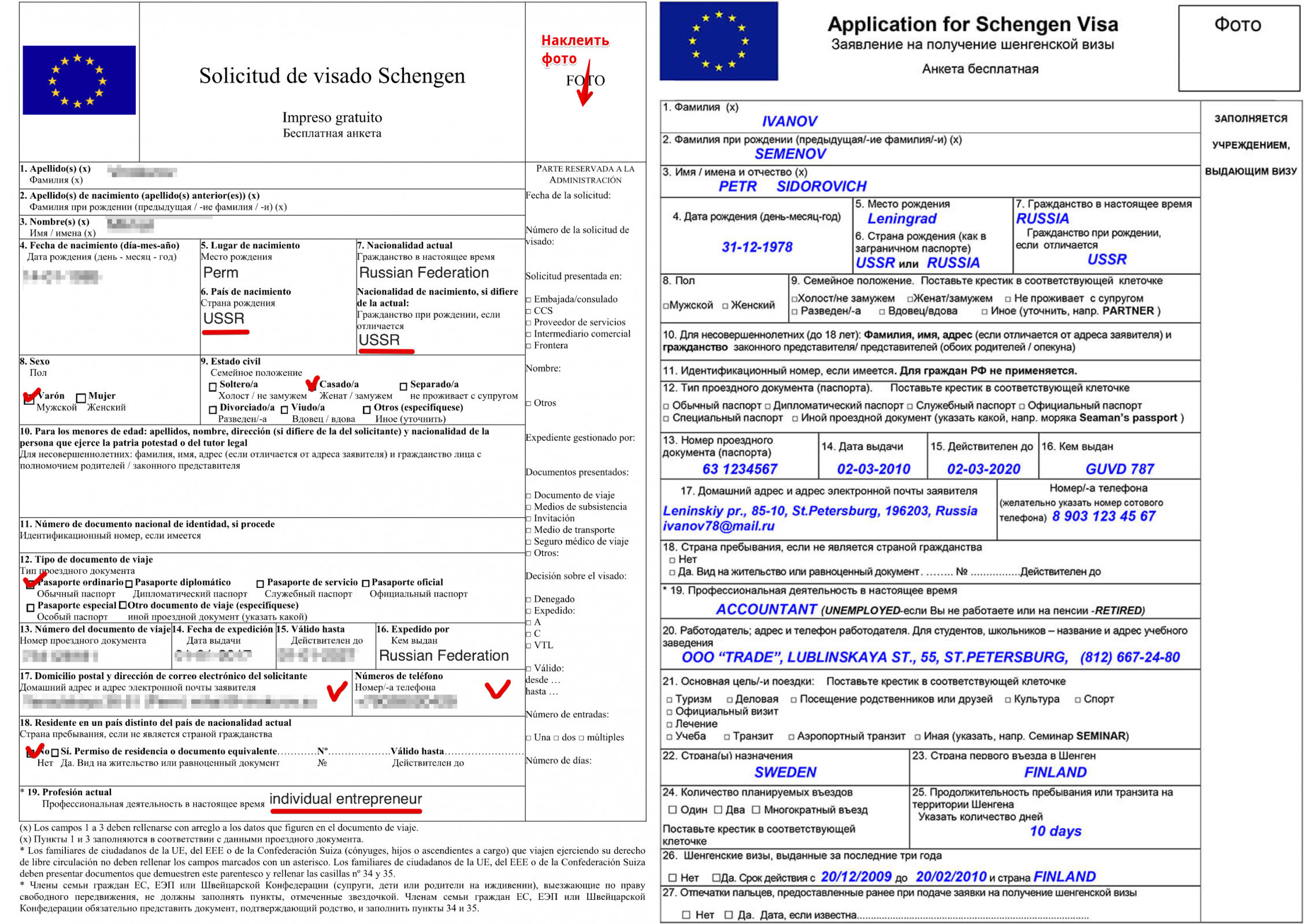 Как выглядит заявление на подачу визы