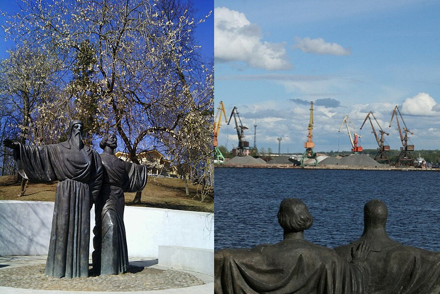 Фигуры монахов высотой четыре метра в традиционной одежде были отлиты из бронзы на местном металлургическом заводе «Северсталь».