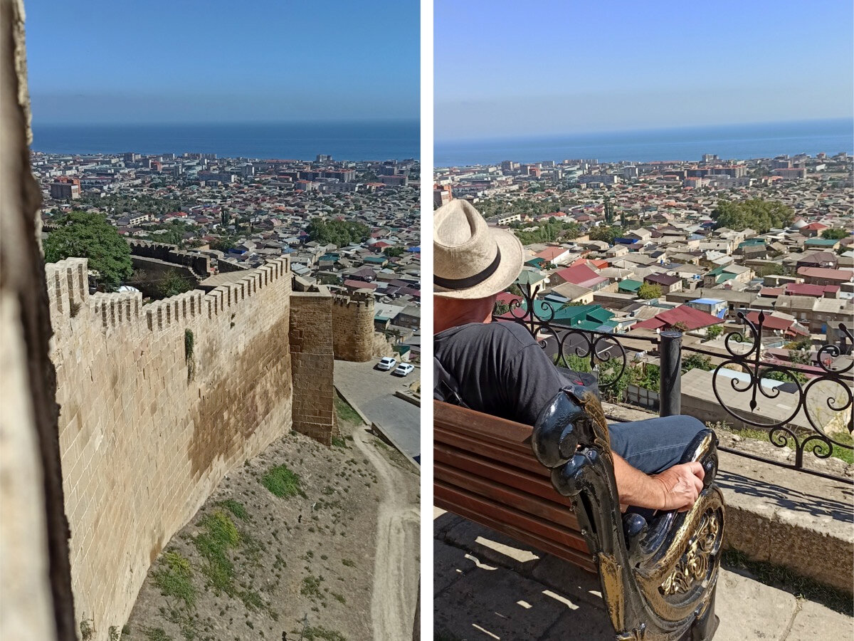 Внутри Дербентской крепости — древние строения и красивый вид на город.