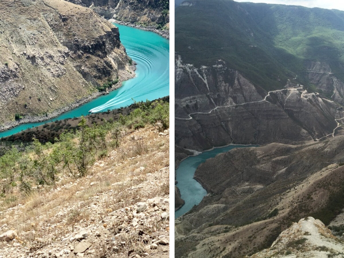 Между высокими хребтами протекает река Сулак — фотографии получаются эффектными