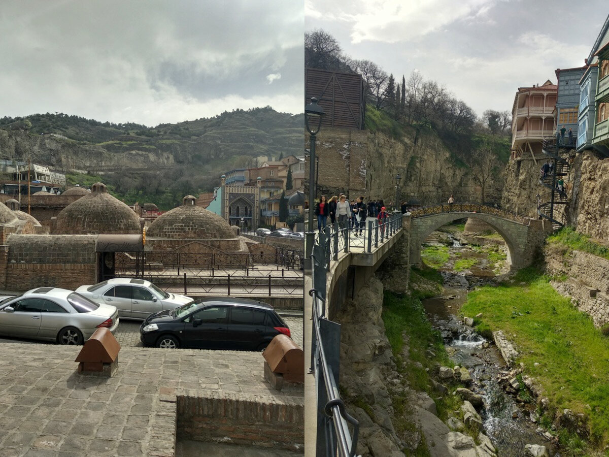 Крыши серных бань и дорожка, по которой можно дойти до водопада