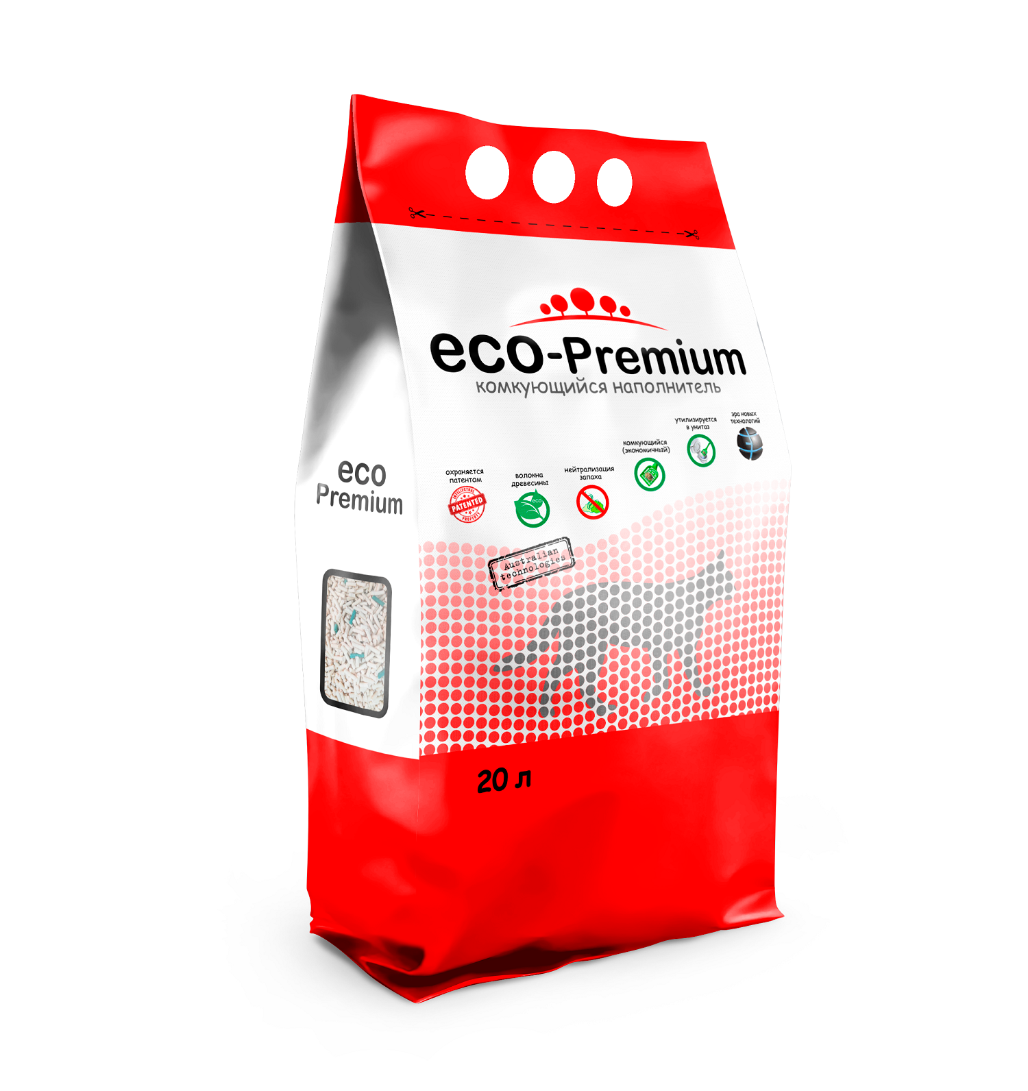 Наполнитель ECO Premium GREEN комкующийся древесный сосна 7,6кг 20 л