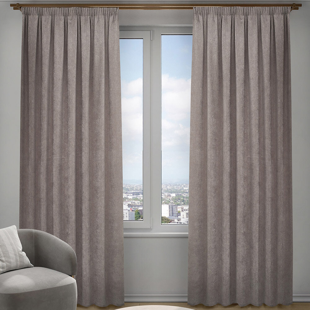 фото Штора шенилл бежевая 200х280 см Decofest Сола (153.743)