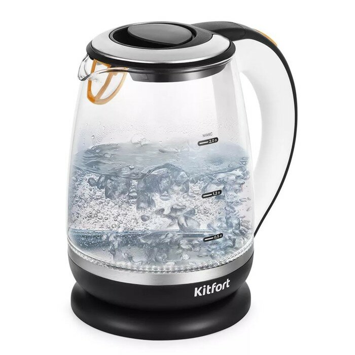 фото Чайник электрический Kitfort KT-6199, стекло, 2 л, 1850-2200 Вт, чёрно-белый