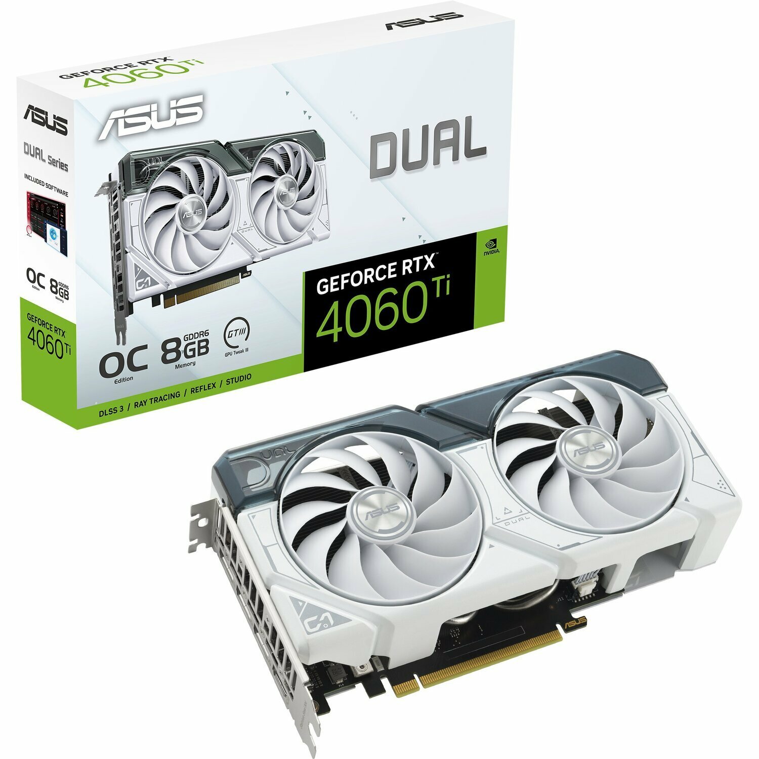 Видеокарта ASUS Dual GeForce RTX 4060 Ti Белый OC Edition 8 ГБ GDDR6 (DUAL-RTX4060TI-O8G-WHITE) (90YV0J42-M0NA00) RTL