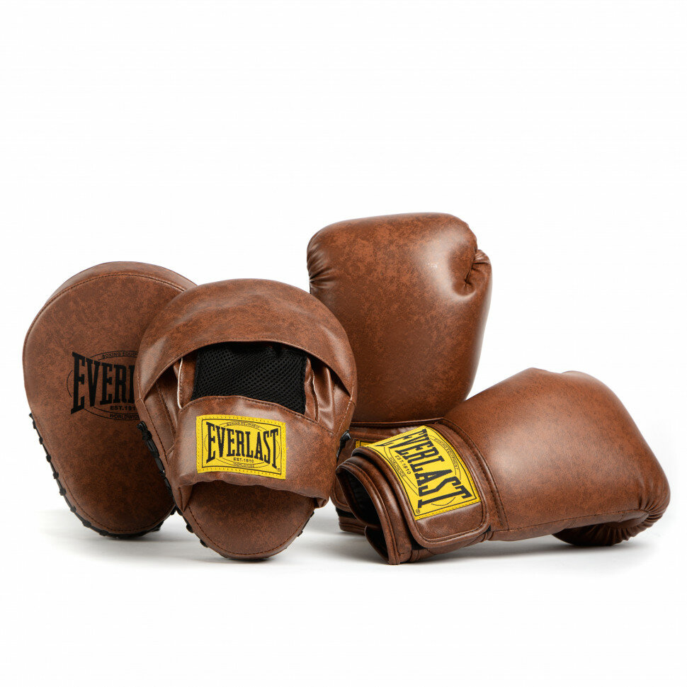 Набор для бокса Everlast 1910 PU (перчатки+лапы) коричневый