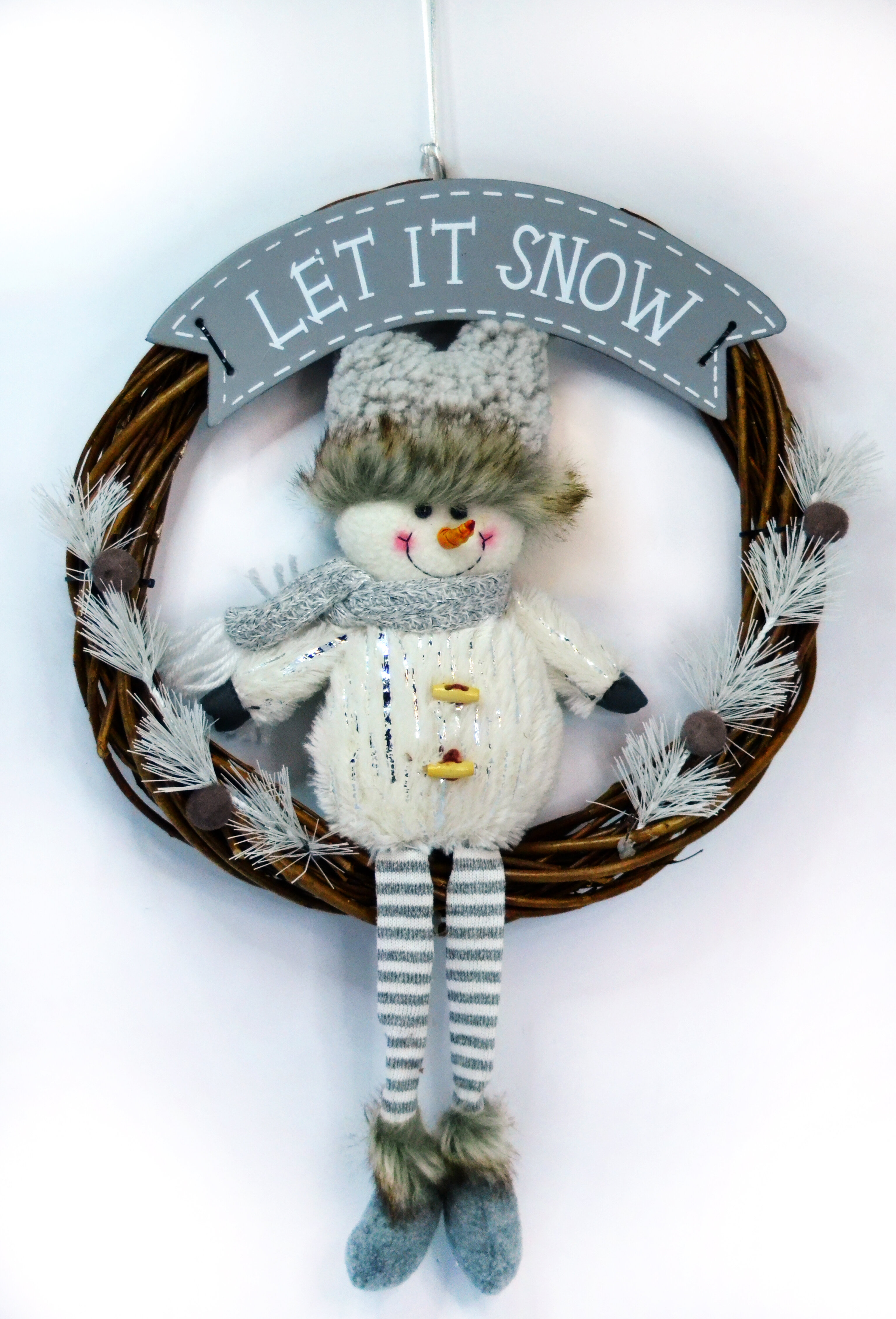 Венок новогод снеговик серо-белый