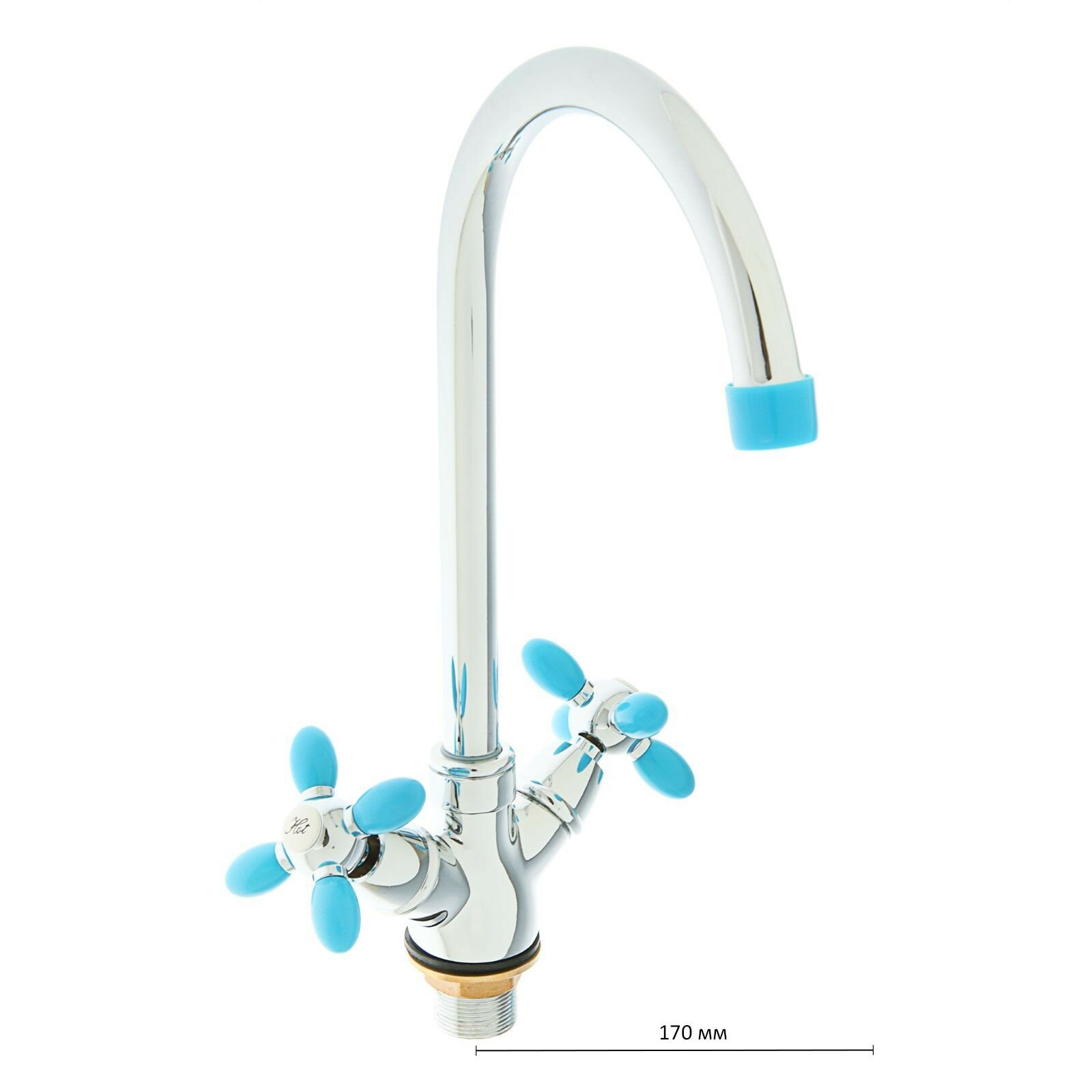 фото Смеситель для кухни A4582M, двухрычажный, высокий излив, синий/хром