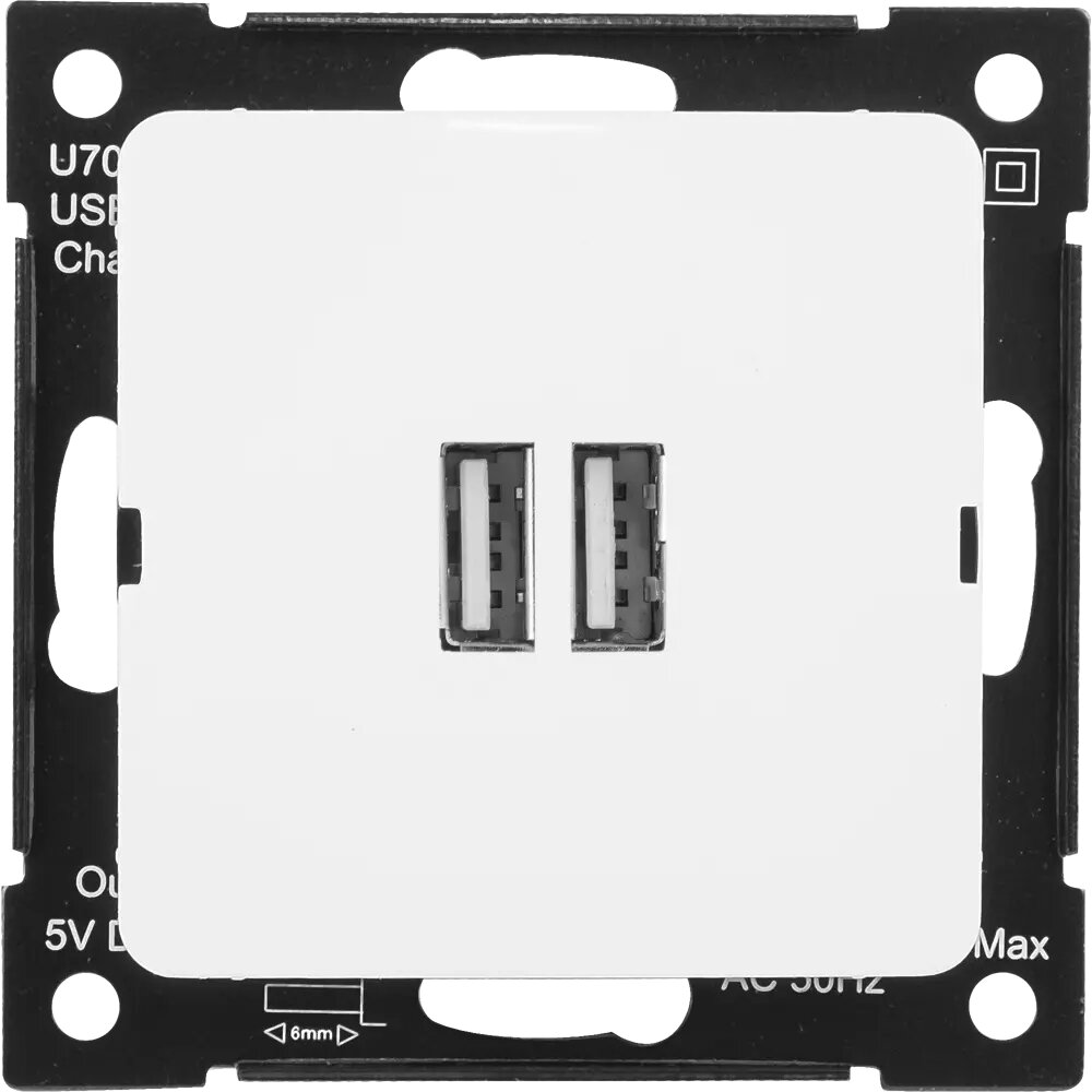 фото Розетка Hegel USB встраиваемая 3.4 А цвет белый