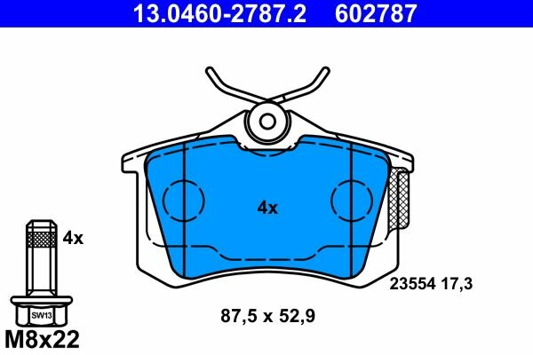 Колодки тормозные дисковые задние для Шкода Рапид 2012-2020 год выпуска (Skoda Rapid) ATE 13.0460-2787.2