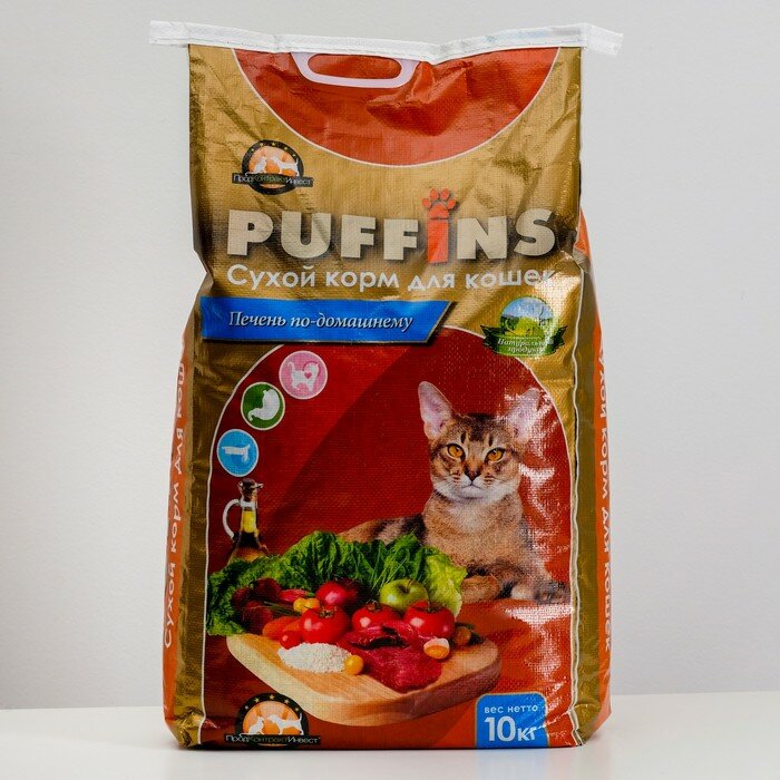 Puffins Сухой корм Puffins для кошек, печень по-домашнему, 10 кг