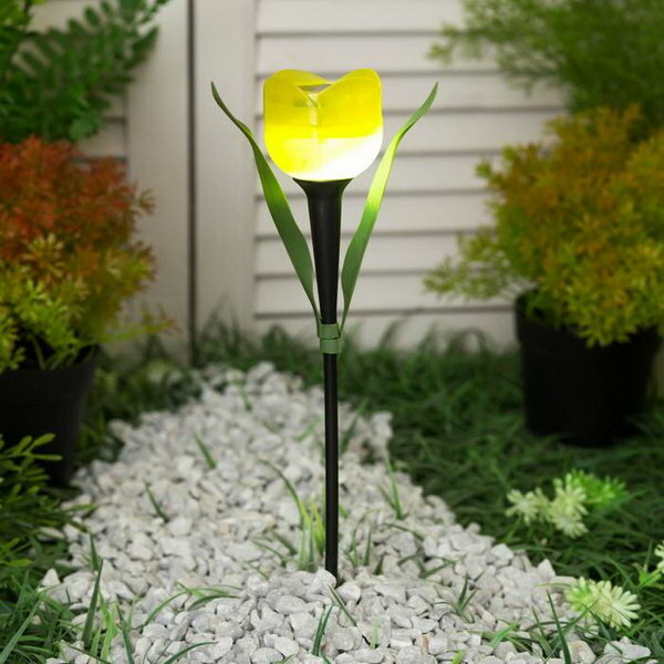 Садовый светильник "Жёлтый тюльпан" на солнечной батарее, 5 x 30 x 5 см, свечение белое