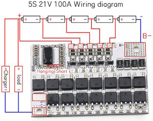 Плата BMS контроллера 5S 100A 21V для Li-Ion аккумуляторов 18650