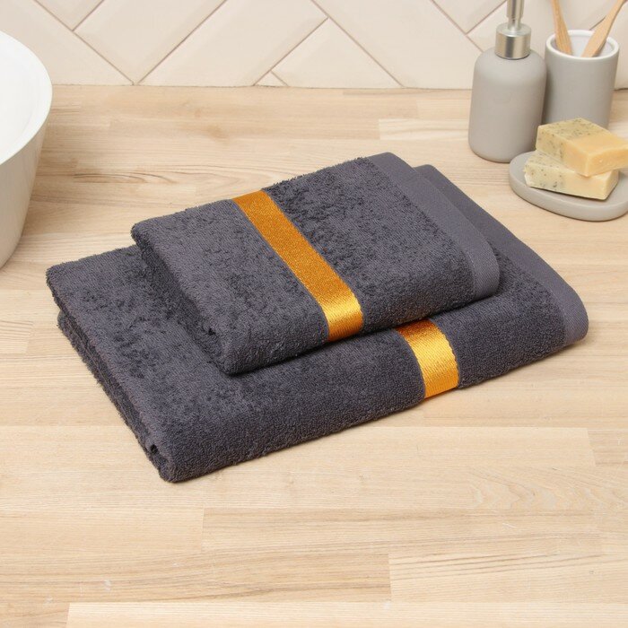 фото LoveLife Полотенце махровое Love Life "Самум" 50*90 см, серый, оранж., 100% хл, 450 гр/м2