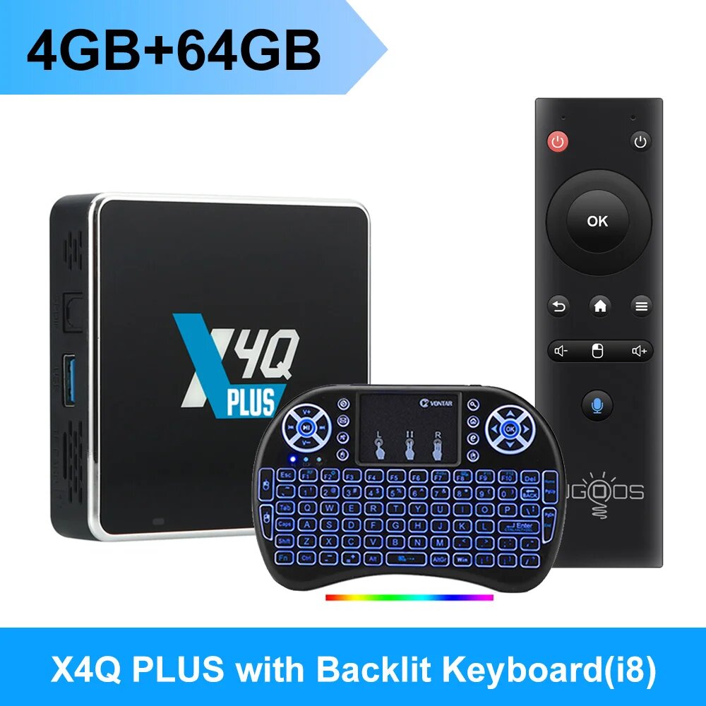 Приставка Смарт-ТВ UGOOS X4Q Pro, Android 11, Amlogic S905X4 LPDDR4, 4 + 32 ГБ, Winevine L1 CEC HDR 1000M BT 4K Cube, 2 + 16 ГБ, 4 + 64 ГБ