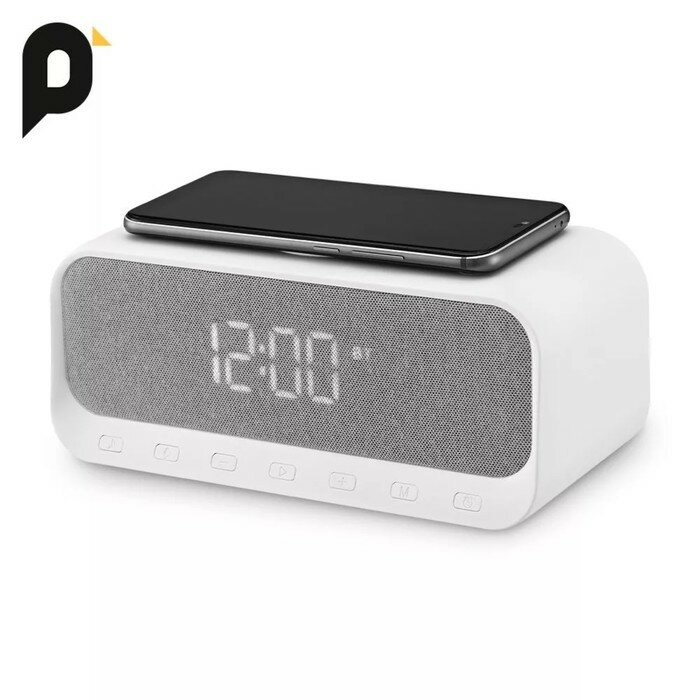 фото Часы-будильник Kitfort КТ-3702, электронные, беспроводная зарядка, колонка, от АКБ, белые