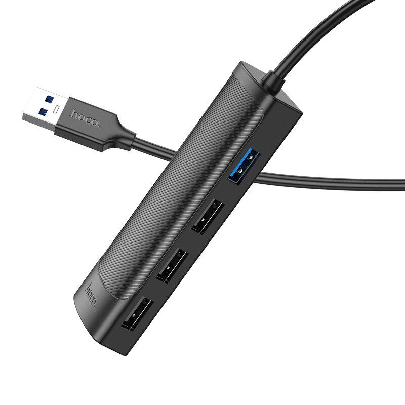 USB Хаб (HB41) с 1 USB на 1 USB 3.0 + 3 USB 2.0, HOCO, L=1.2M, черный