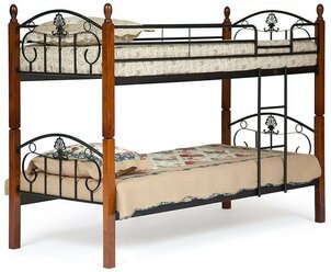 Кровать BOLERO двухярусная дерево гевея/металл, 90*200 см (bunk bed), красный дуб/черный